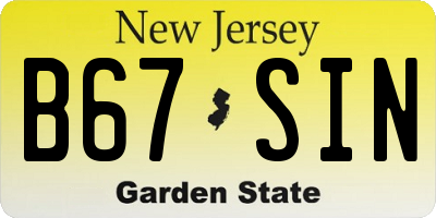 NJ license plate B67SIN