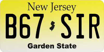 NJ license plate B67SIR