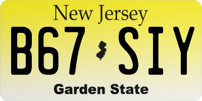 NJ license plate B67SIY