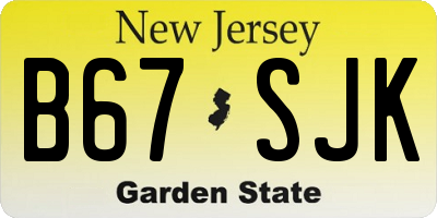 NJ license plate B67SJK