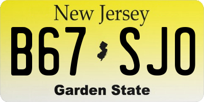 NJ license plate B67SJO