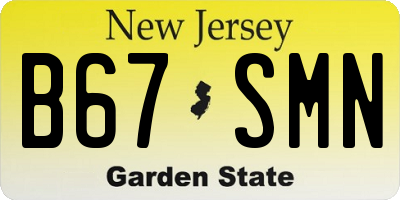 NJ license plate B67SMN