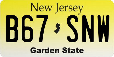NJ license plate B67SNW