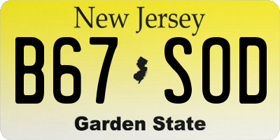 NJ license plate B67SOD