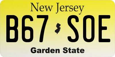 NJ license plate B67SOE