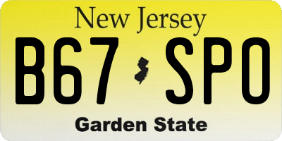 NJ license plate B67SPO