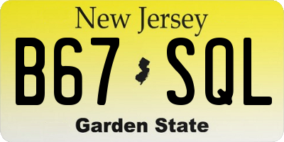 NJ license plate B67SQL