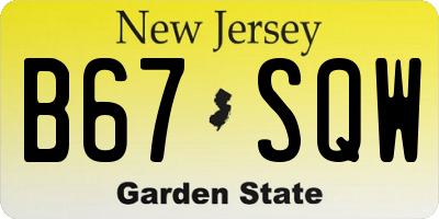 NJ license plate B67SQW