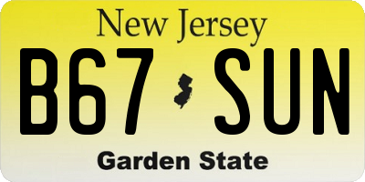 NJ license plate B67SUN