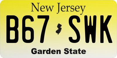 NJ license plate B67SWK