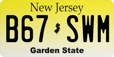 NJ license plate B67SWM