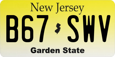 NJ license plate B67SWV