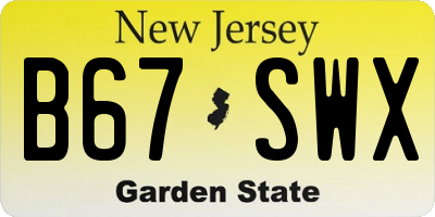 NJ license plate B67SWX