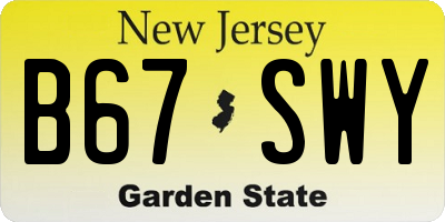 NJ license plate B67SWY