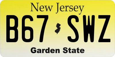 NJ license plate B67SWZ