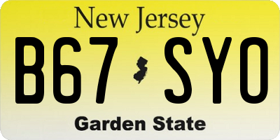 NJ license plate B67SYO