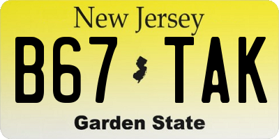 NJ license plate B67TAK