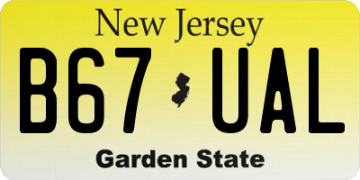 NJ license plate B67UAL