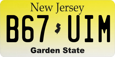 NJ license plate B67UIM