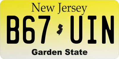 NJ license plate B67UIN