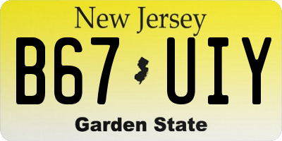 NJ license plate B67UIY