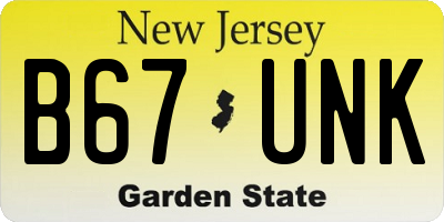 NJ license plate B67UNK