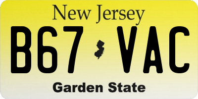 NJ license plate B67VAC