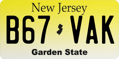 NJ license plate B67VAK