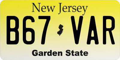 NJ license plate B67VAR