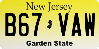 NJ license plate B67VAW