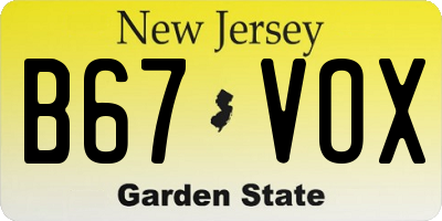 NJ license plate B67VOX