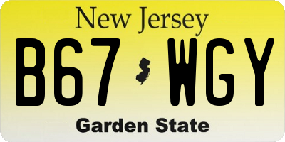 NJ license plate B67WGY