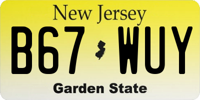 NJ license plate B67WUY