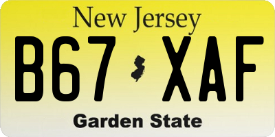 NJ license plate B67XAF