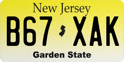 NJ license plate B67XAK