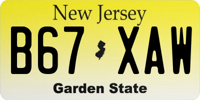 NJ license plate B67XAW