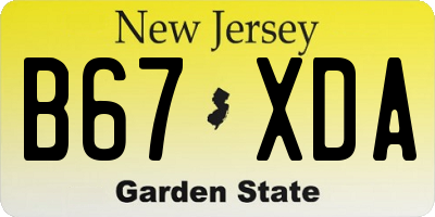 NJ license plate B67XDA