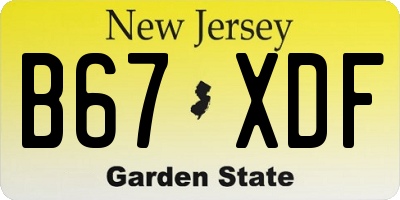 NJ license plate B67XDF