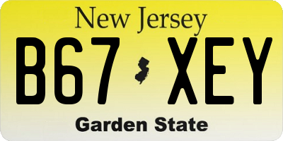 NJ license plate B67XEY