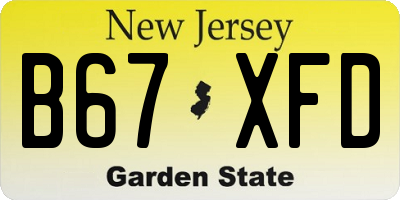 NJ license plate B67XFD