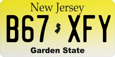 NJ license plate B67XFY