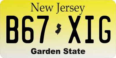 NJ license plate B67XIG