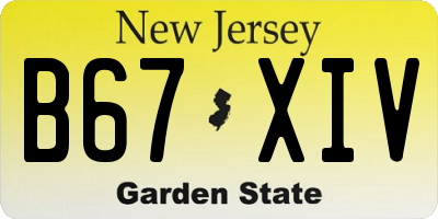 NJ license plate B67XIV
