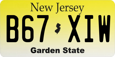 NJ license plate B67XIW