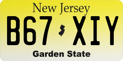NJ license plate B67XIY