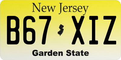 NJ license plate B67XIZ
