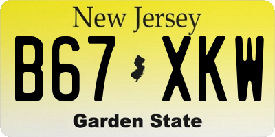 NJ license plate B67XKW