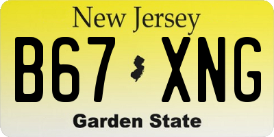 NJ license plate B67XNG