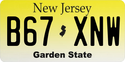 NJ license plate B67XNW