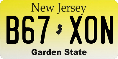 NJ license plate B67XON